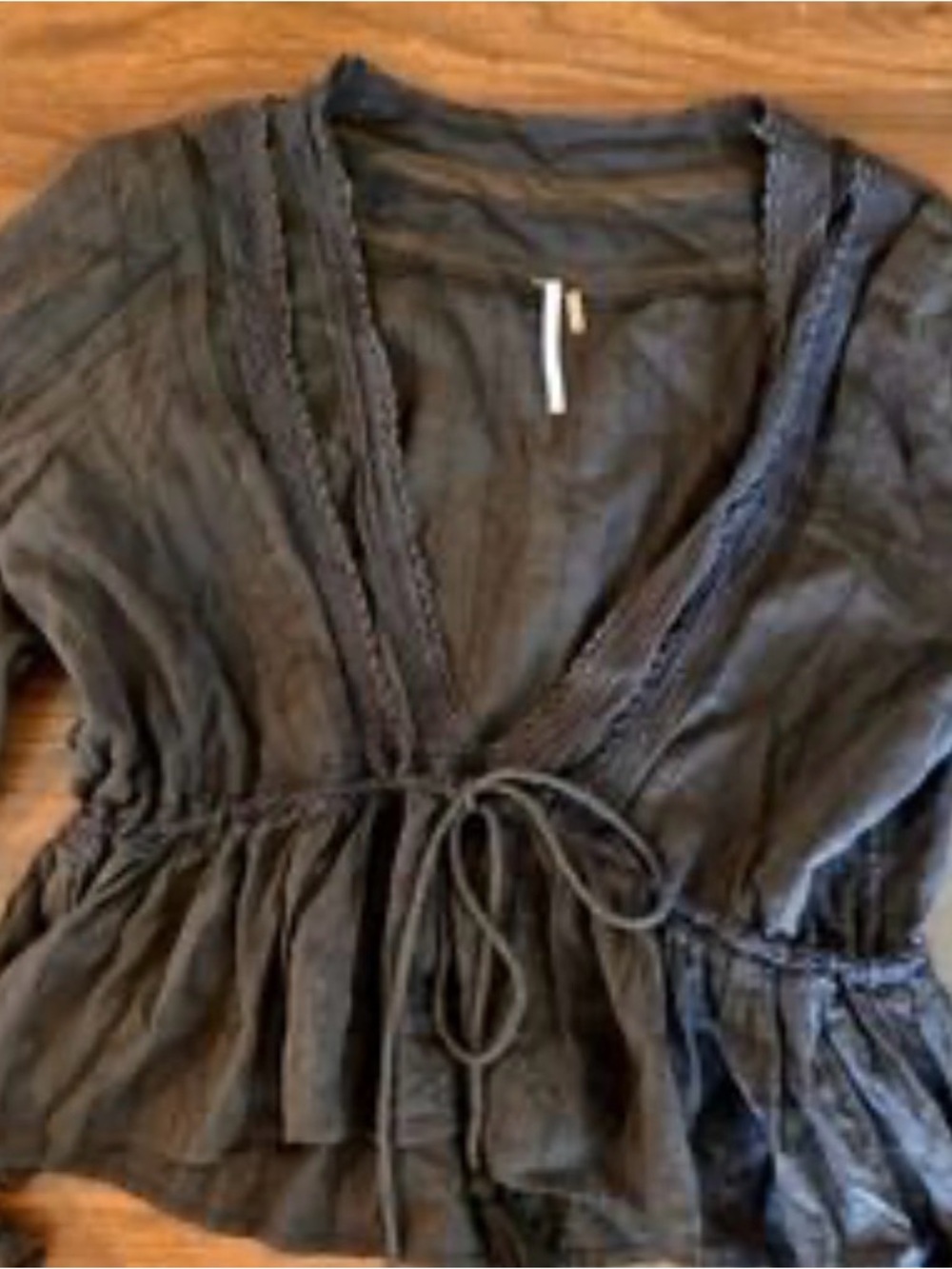 Free People Black Tie-Front Peplum Tunic Top